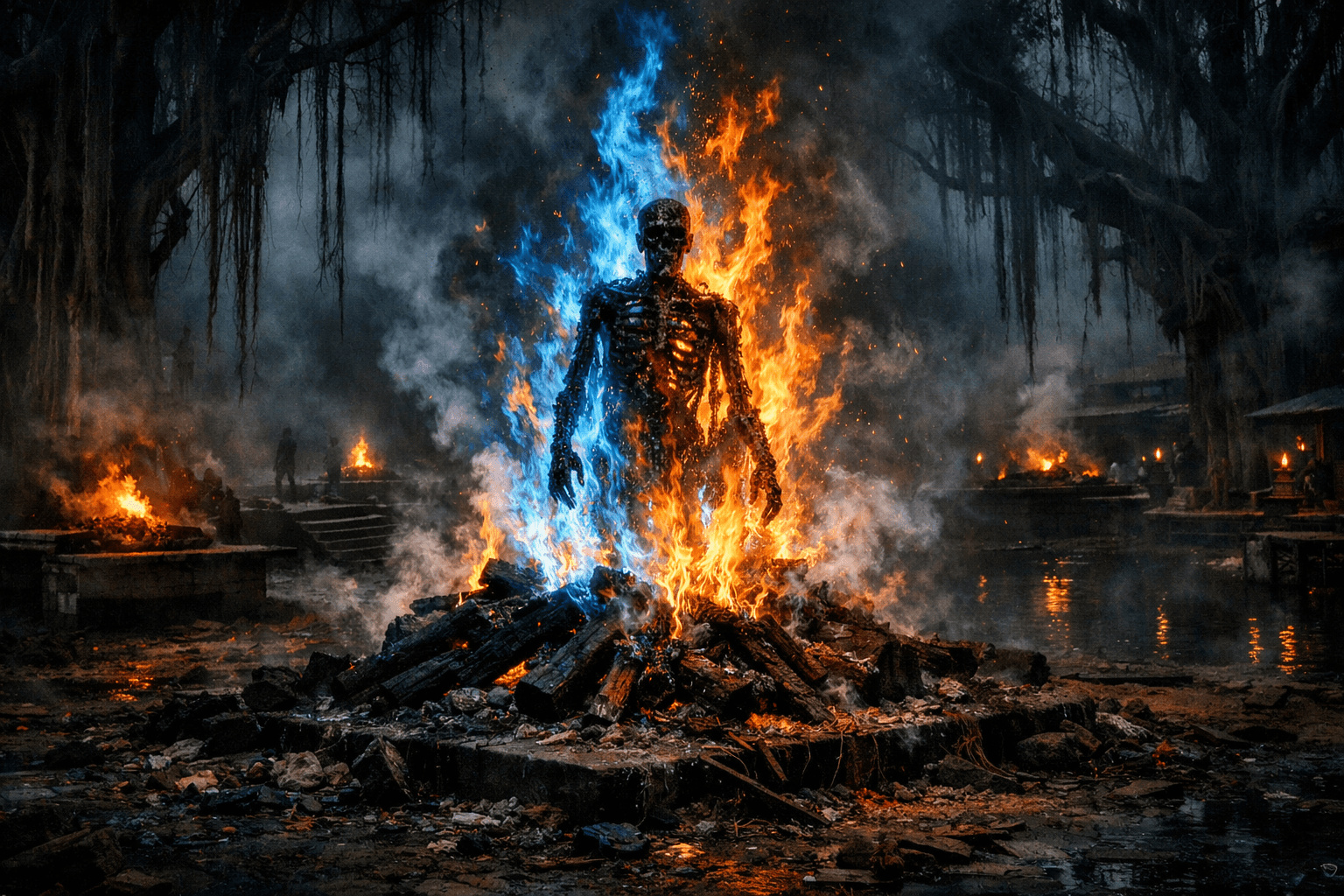 শ্মশানের জ্বলন্ত চিতা - কাল্পনিক চিত্র