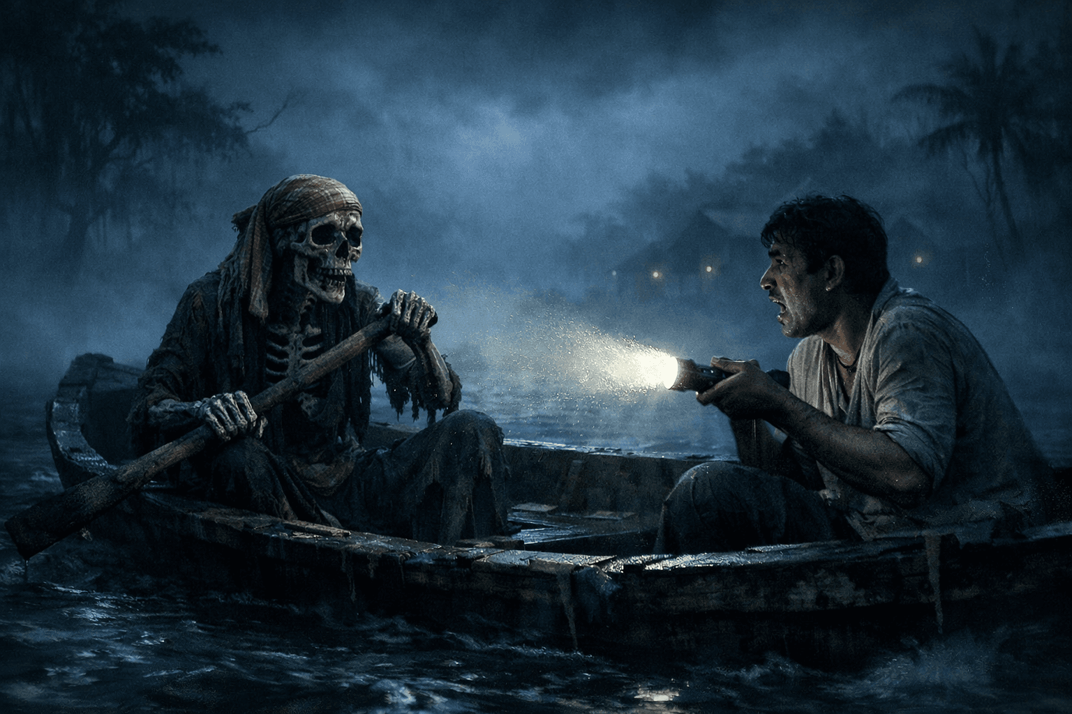 ভৌতিক মাঝি ও নদী - কাল্পনিক চিত্র